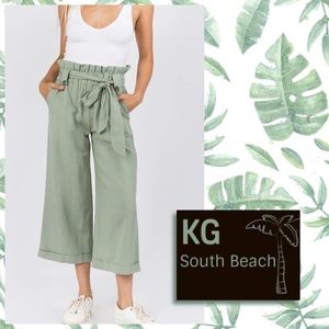 📌 Whiteroom+Cactus Cropped Cuffed High Paper Bag Waist Pants Wide Let & Tie Belt